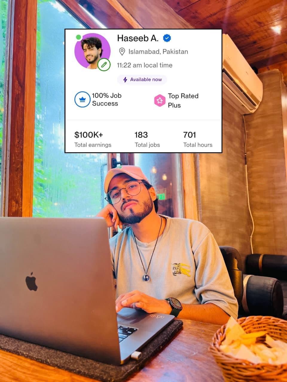 Haseeb Ali with his verified Upwork client-work record