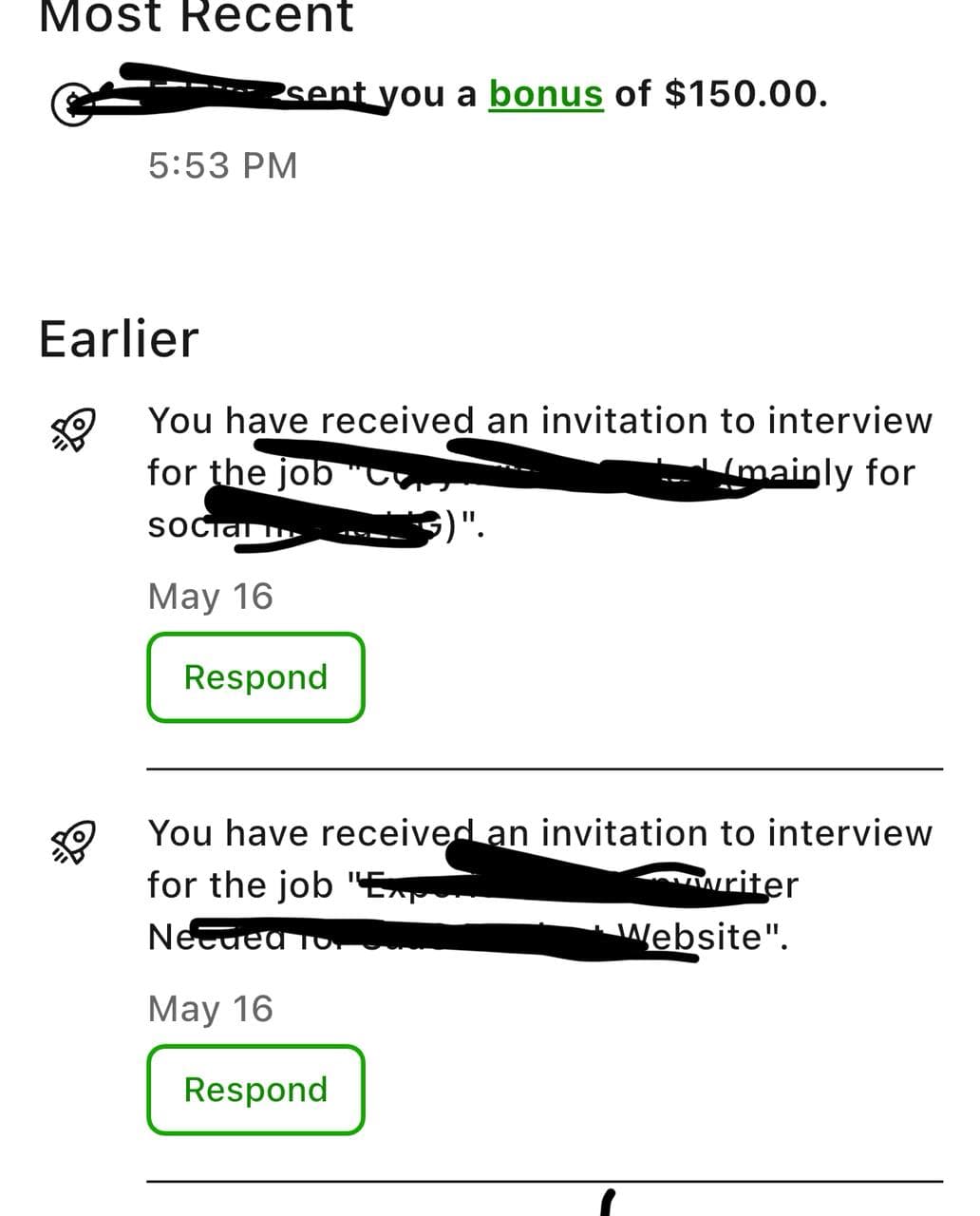 Student progress message 12 from the Upwork Bazigar masterclass.